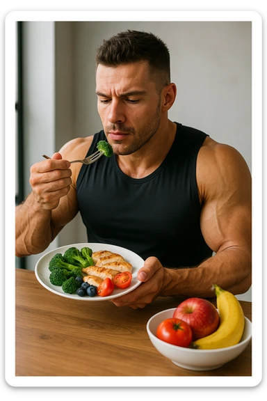 "Un uomo bodybuilder (30-35 anni) che migliora la sua composizione corporea e mangia sano sticker