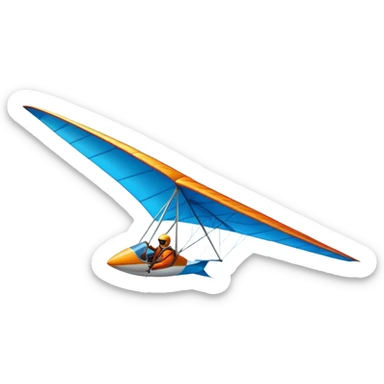 A hang glider soaring through a bright blue sky, wings wide open as the pilot glides gracefully above mountains or coastline. The scene captures the sense of freedom, height, and serenity, with sunlight illuminating the glider and soft clouds drifting nearby. sticker