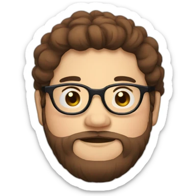 Chubby, non binary, round glasses, attached long brown hair, beard, sleepy smiling hug sticker