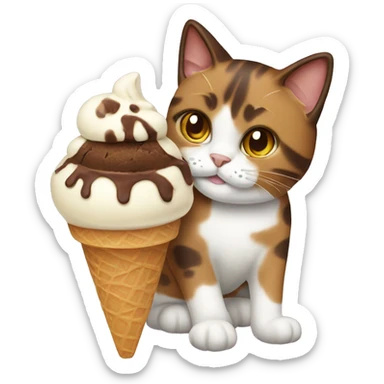 Icecream with brown calico cat sticker