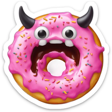 a demon eating a pink frosted donut sticker