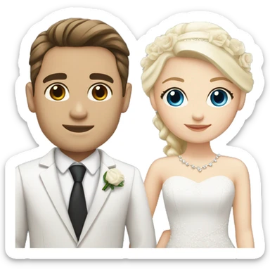 Wedding couple, groom fair skin with dark brown hair and dark brown eyes, bright with white skin blonde hair and blue eyes sticker