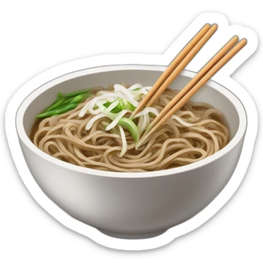 bowl of japanese buckwheat soba noodles with two chopsticks and spring onions sticker