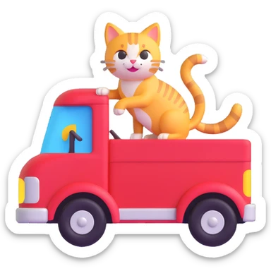 cat riding a truck, 3d emoji style sticker