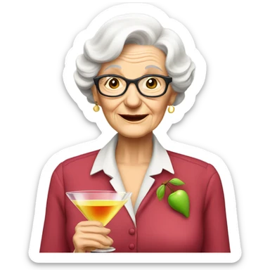 Old white lady wearing a cherry shirt and drinking a martini sticker