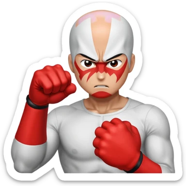 Angry Saitama with his red giant hand punching sticker