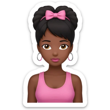 chica morena , corte de cabello negro y medio, con una blusa de tirantes simple, rosa y coquette sticker