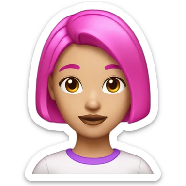 girl with neon pink bob haircut with purple eyes sticker
