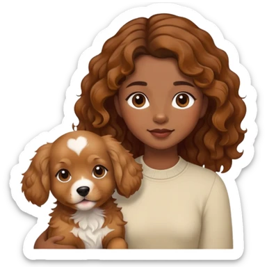 Morena da pele parda cabelo ondulado e cachorrinha peluda caramelo  sticker