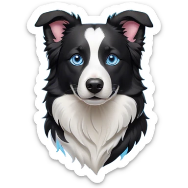 Cinematic Noble Border Collie Portrait Emoji, Poised and regal, with a lean, athletic build and a sleek, well-groomed black and white coat, piercing blue eyes, Simplified yet sharp and sophisticated features, highly detailed, glowing with a soft, dignified glow, high shine, intelligent and agile, stylized with an air of precision, focused and attentive, soft glowing outline, capturing the essence of a watchful and determined herder, so majestic it feels as though it could sprint out of the screen with effortless authority! sticker