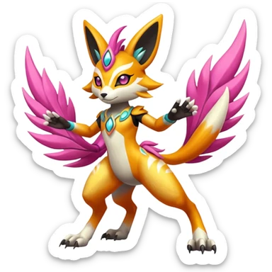 Tribal Exotic Meloetta-Lombax-Renamon-Protogen-Palkia-hybrid-fusion-Fakémon-creature, full body sticker