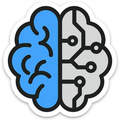 logo for Discord server about artificial intelligence, futuristic style, blue and silver colors, stylized brain icon, no text sticker