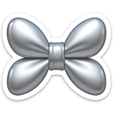 A cute bow emoji made of polished silver chrome, smooth rounded loops, glossy metallic surface, soft mirror reflections, subtle highlights, minimal and adorable proportions, iOS emoji style, centered composition, clean white background, soft studio lighting, no text, no outline, ultra high quality sticker