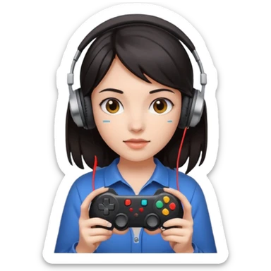 dark haired girl with headphones holding game controller sticker