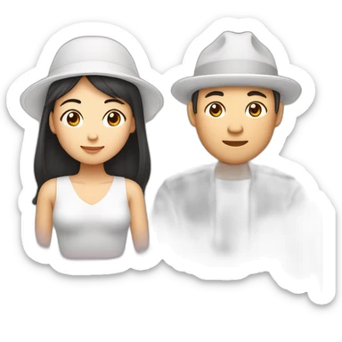 une femme asiatique et un homme matte de peau qui se font un câlin sticker