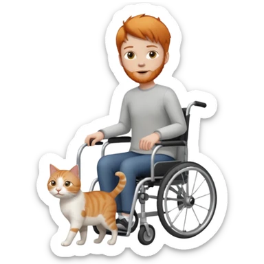 full body small short hair ginger and white cat with orange eyes walking in a wheelchair for cats sticker