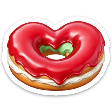 Realistic isolated heart shaped donut with red frosting. sticker