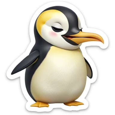 Cinematic Cute Yawning Emperor Penguin Portrait Emoji, Head tilted slightly with a dramatic, wide-open yawn, showcasing smooth, downy feathers with a striking contrast and sleepy, half-closed eyes, Simplified yet irresistibly adorable features, highly detailed, glowing with a soft, cozy polar glow, high shine, relaxed yet expressive, stylized with a touch of whimsical charm, soft glowing outline, capturing the essence of a drowsy yet affectionate arctic guardian that seems ready to stretch out and nap! sticker