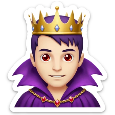 Vampire King, Young vampire king in purple robe, red eye, wearing a crown, confident smirk. sticker