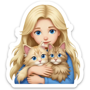 blonde girl blue eyes hugging a Maine Coon sticker