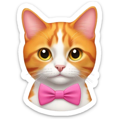 Orange cat wearing a pink bowtie sticker