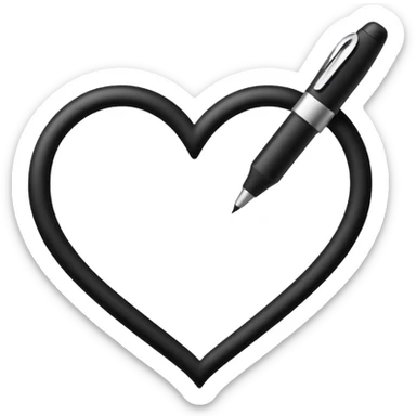 black ink pen stroke with heart shape sticker