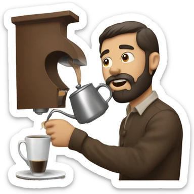 Bearded man pouring coffee from a coffee pot into his mouth sticker