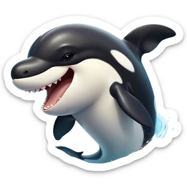 Cinematic Cute Yawning orca Portrait Emoji, Head tilted slightly with a dramatic, wide-open yawn, showcasing a sleek black-and-white body with gently relaxed fins and sleepy, half-closed eyes, Simplified yet irresistibly adorable features, highly detailed, glowing with a soft, cozy marine glow, high shine, relaxed yet expressive, stylized with a dash of whimsical deep-sea charm, soft glowing outline, capturing the essence of a drowsy yet affectionate orca that appears ready to stretch out in the waves for a nap! sticker