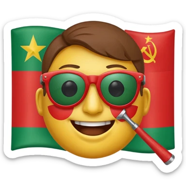 A smiling face emoji with the flag of Transnistria, a horizontal tricolor of red, green, and red stripes with a hammer and sickle in the upper left corner, with sunglasses. sticker