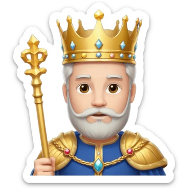 Bearded King, young king with short white beard, royal staff in hand, wearing crown
 sticker