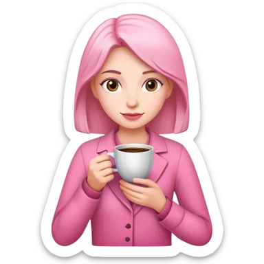 Lady with pink on with coffe sticker
