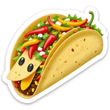 Mexican cuisine humanless avatar in bright emoji-style illustration. Taco with peppers, colorful palette, simple shapes, flat design, festive and bold. sticker