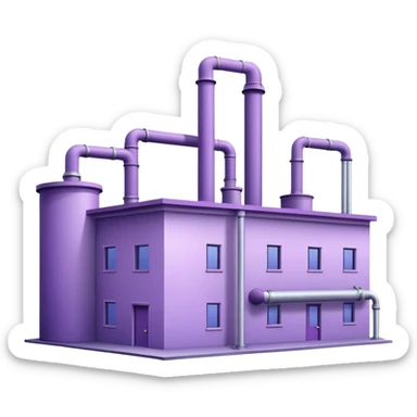 Minimalistic factory building in light purple and violet tones, with only 1 pipe sticker