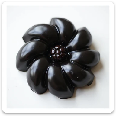 realistic black candy shaped like a flower, photorealistic style sticker