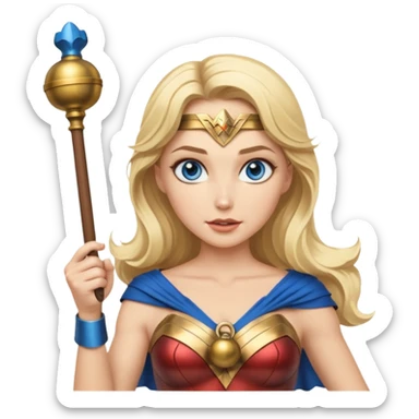 Blonde blue eyes Wonder Woman holding bell and baton sticker