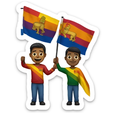 Sri Lankan man holding Sri Lankan flag in one hand and a pride flag in the other hand sticker