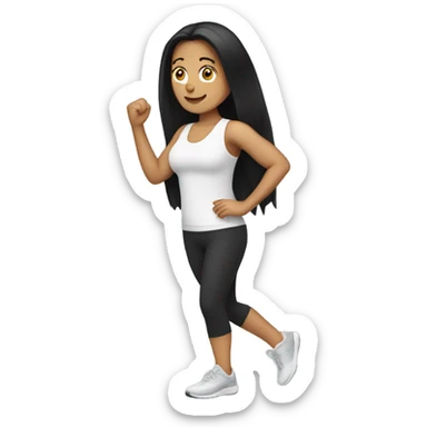Generate an emoji representing a white woman with black and long hair  exercising sticker