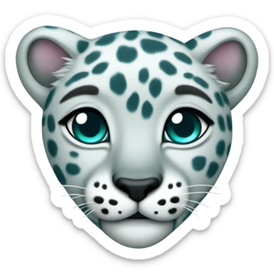 cute snow leopard shows a turquoise heart sticker