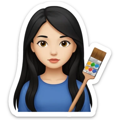 Girl with long black hair painting sticker