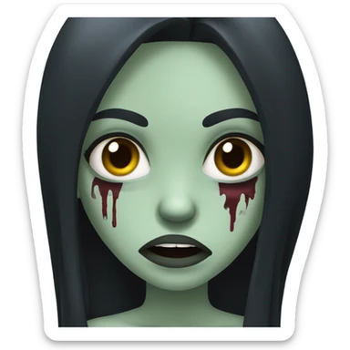 girl zombie with black long hair with teeth and serious face  sticker