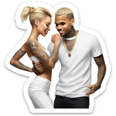 Hyper Realistic Chris Brown   dancing with his tattooed female dancer sticker