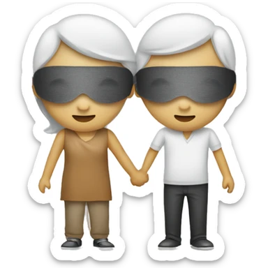 Two people with blindfolds and blind person sticks leading eachother  sticker