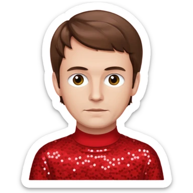 Murray Cook from The Wiggles with brown hair, red sequin skivvy shirt, fair skin sticker