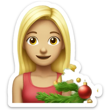 Blond Girl is decorating a Christmas tree sticker
