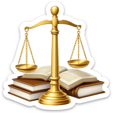 An icon featuring scales of justice, a gavel, and a legal book, symbolizing the study of law. The design includes courthouse pillars in the background, representing authority and legal systems. Transparent background highlights the principles of justice, order, and legal education. sticker