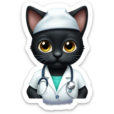Black kitten with big eyes wearing stethoscope  sticker