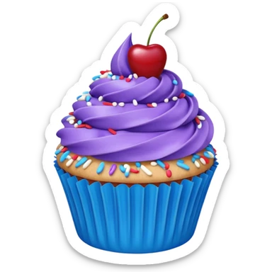 Cupcake: blue cream, purple paper, sprinkles with cherry on top  sticker