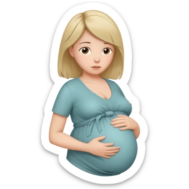 pregnant woman with neatly tied hair looking tired touching her big belly softly and breath slowly sticker