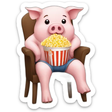 pig sitting on a chair with popcorn sticker