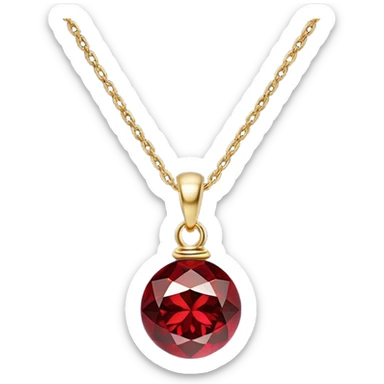 A polished round ball red garnet pendant suspended from a delicate gold chain, like a drop of enchanted starlight, glowing with the warmth of passion and the quiet power of transformation sticker